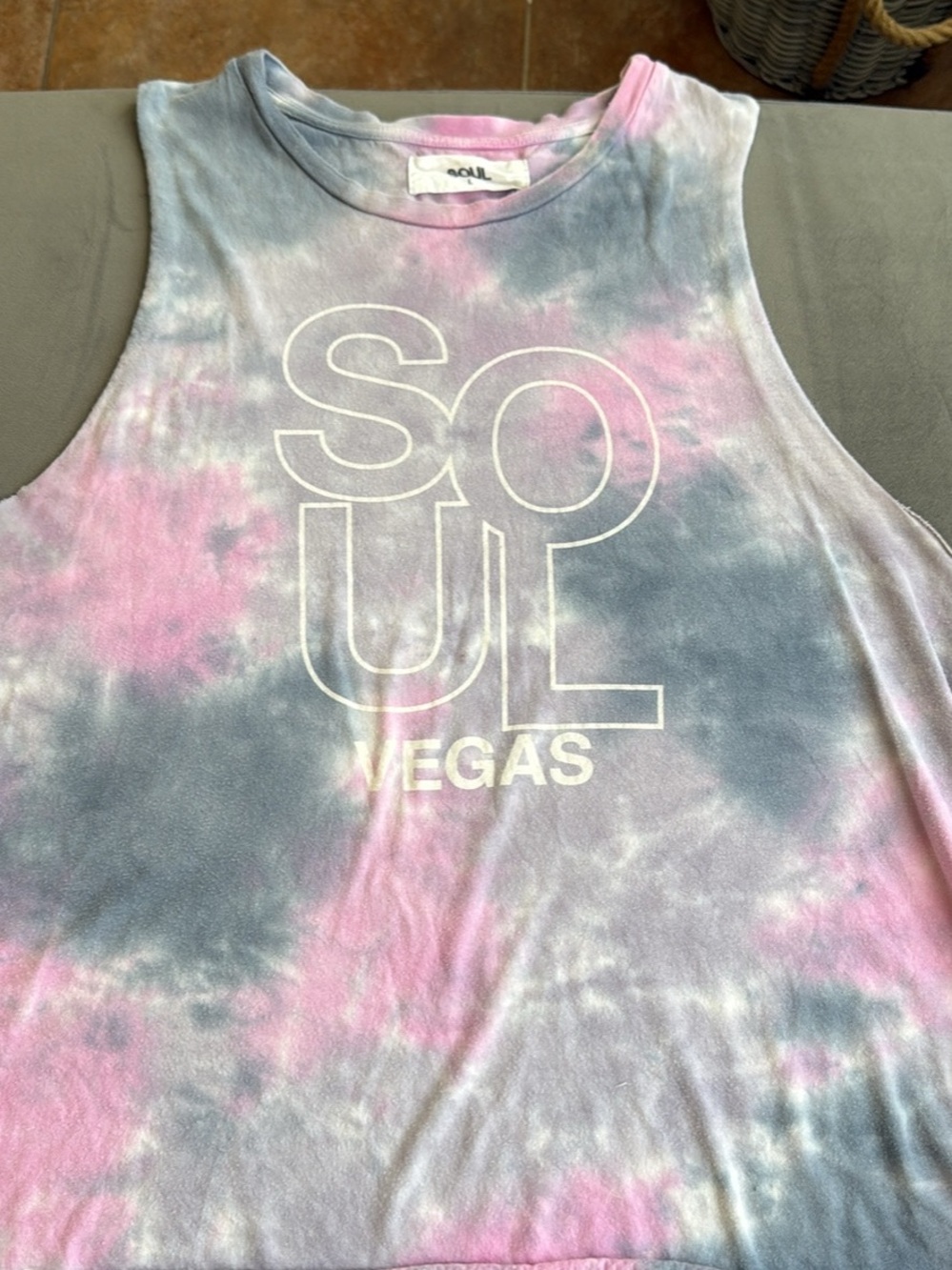 soulcycle Tie-Dye Muscle Tee Pink Gray Large Athleisure
